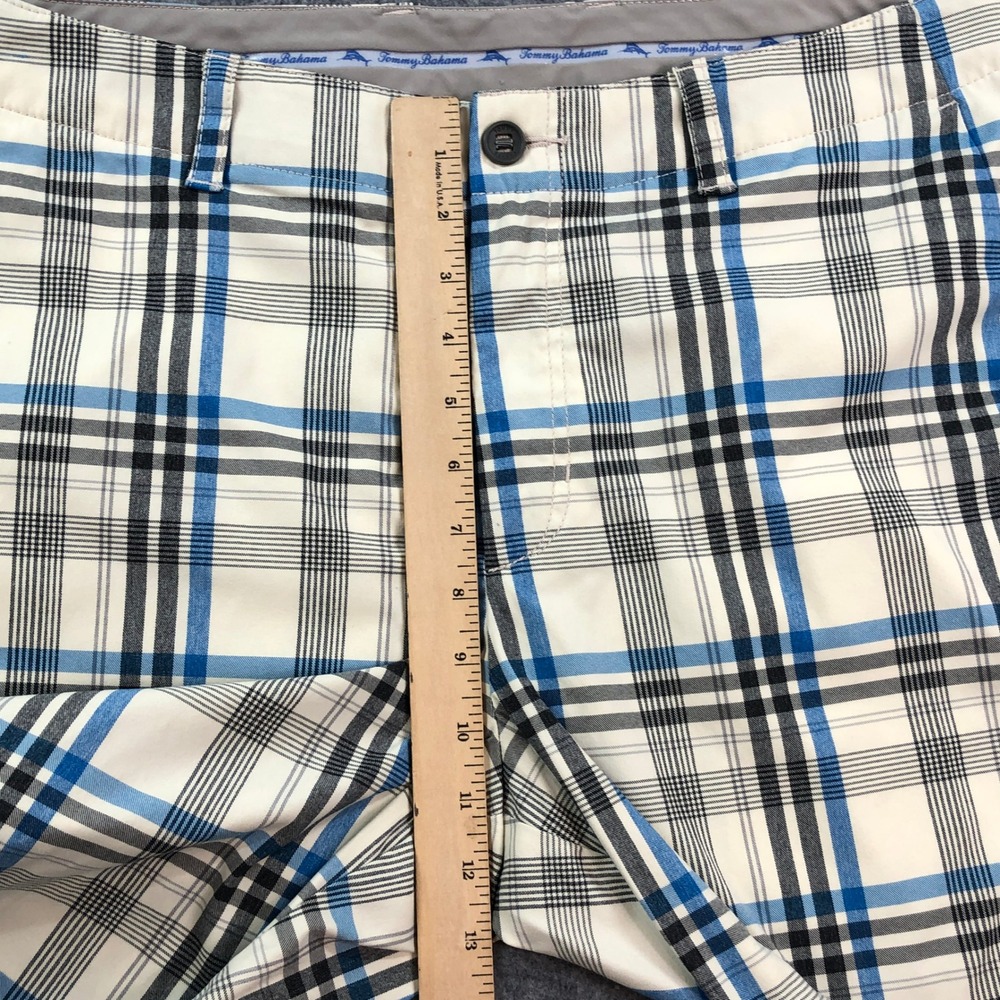Tommy Bahama Mens Shorts 36x10 Blue Gray Off-White Plaid Stretch Nylon - Picture 9 of 13